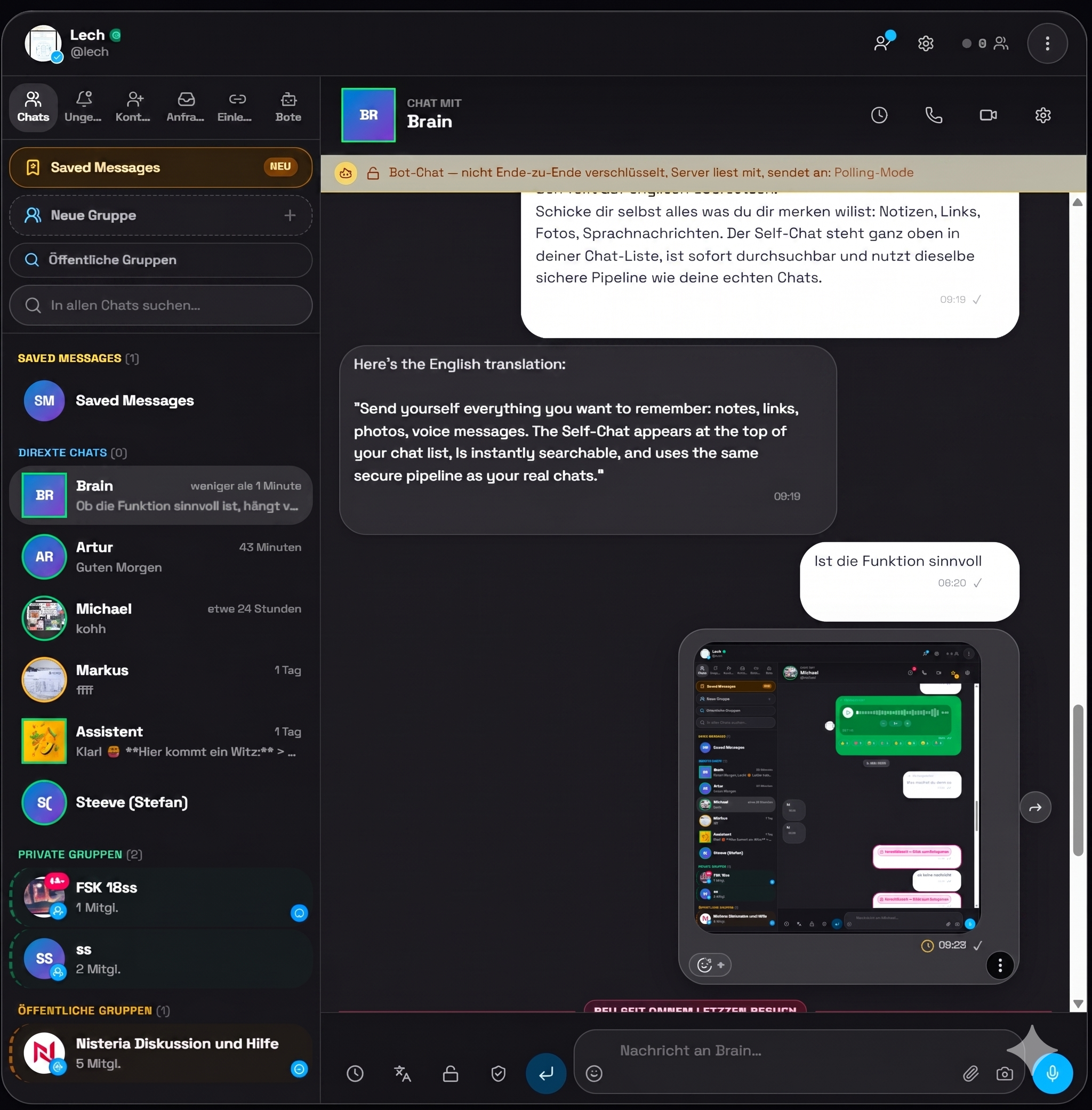 Bot-Chat mit Memory-Antwort