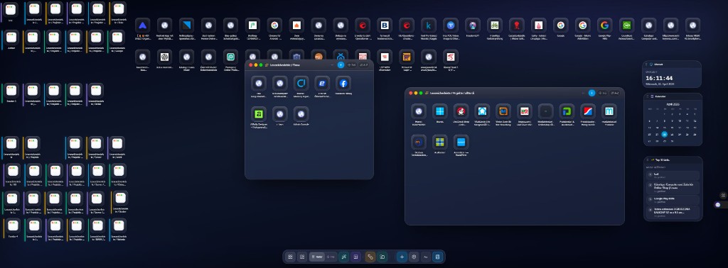 Lesezeichen-Desktop mit Fenstern, Symbolen und Widgets